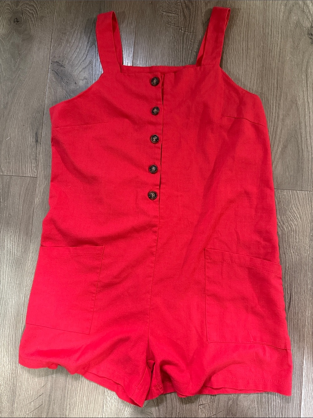 SHEIN Bright Red Button-Front Romper